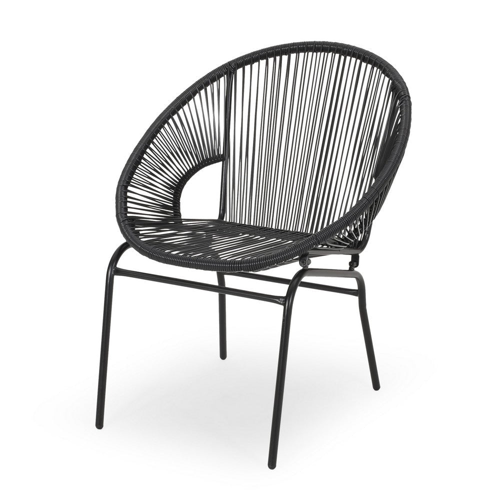 Sanu Outdoor Accent Chair Set of 2 PE Rattan Black Iron Round Backrests By Casagear Home BM321334