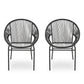 Sanu Outdoor Accent Chair Set of 2, PE Rattan, Black Iron, Round Backrests By Casagear Home