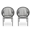 Sanu Outdoor Accent Chair Set of 2, PE Rattan, Black Iron, Round Backrests By Casagear Home