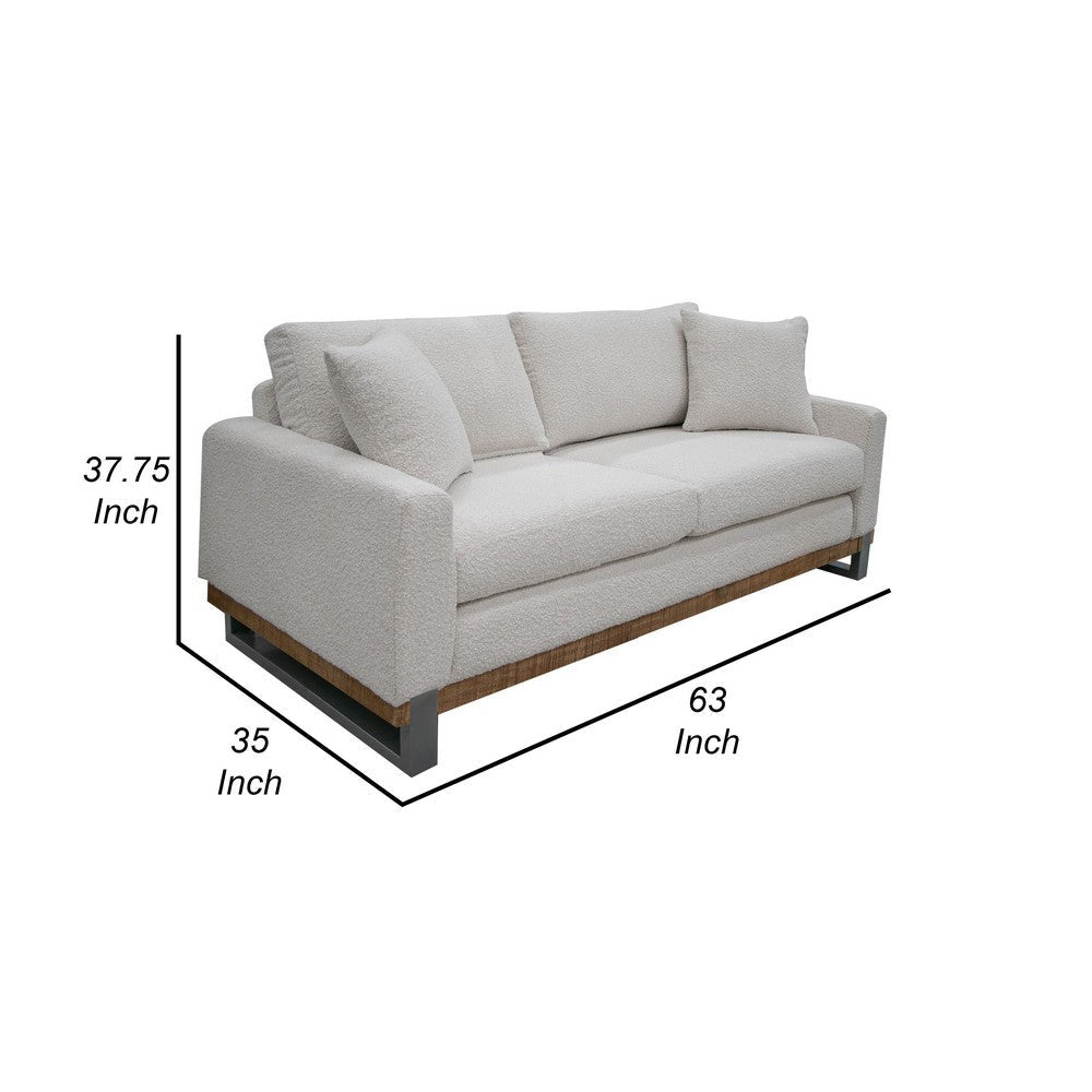 Dome Loveseat with 2 Accent Pillows 63 Inch Solid Wood Ivory Polyester By Casagear Home BM321474