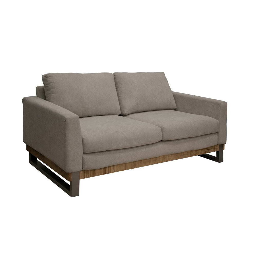 Dome Loveseat, 2 Accent Pillows, 63 Inch, Solid Wood, Almond Gray Polyester By Casagear Home