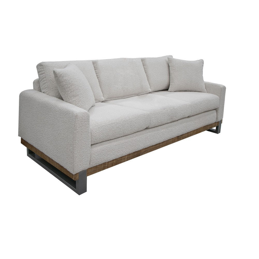 Dome Sofa with 2 Accent Pillows, 86 Inch, Solid Pine Wood, Ivory Polyester By Casagear Home