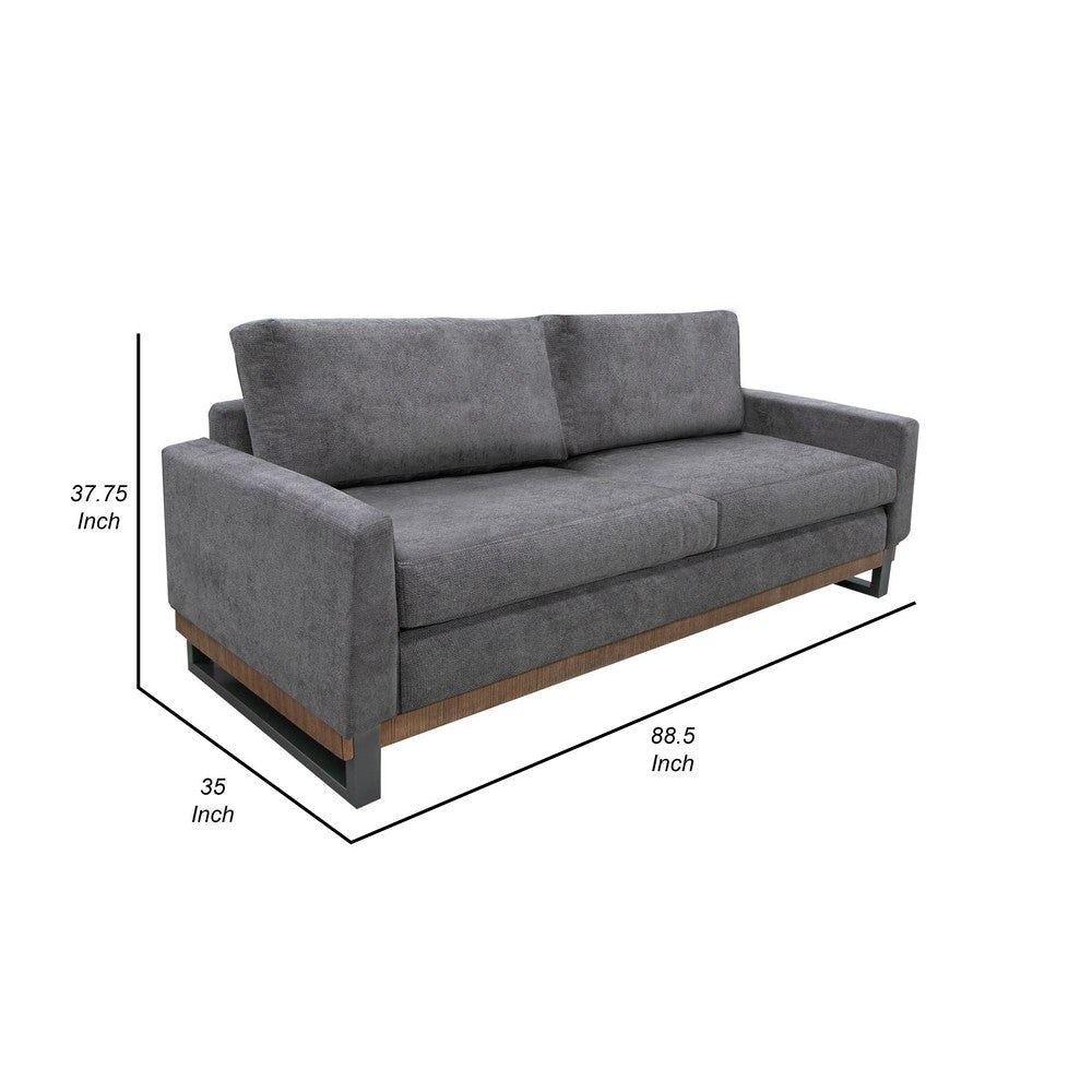 Dome Sofa with 2 Accent Pillows 86 Inch Solid Pine Wood Gray Polyester By Casagear Home BM321481