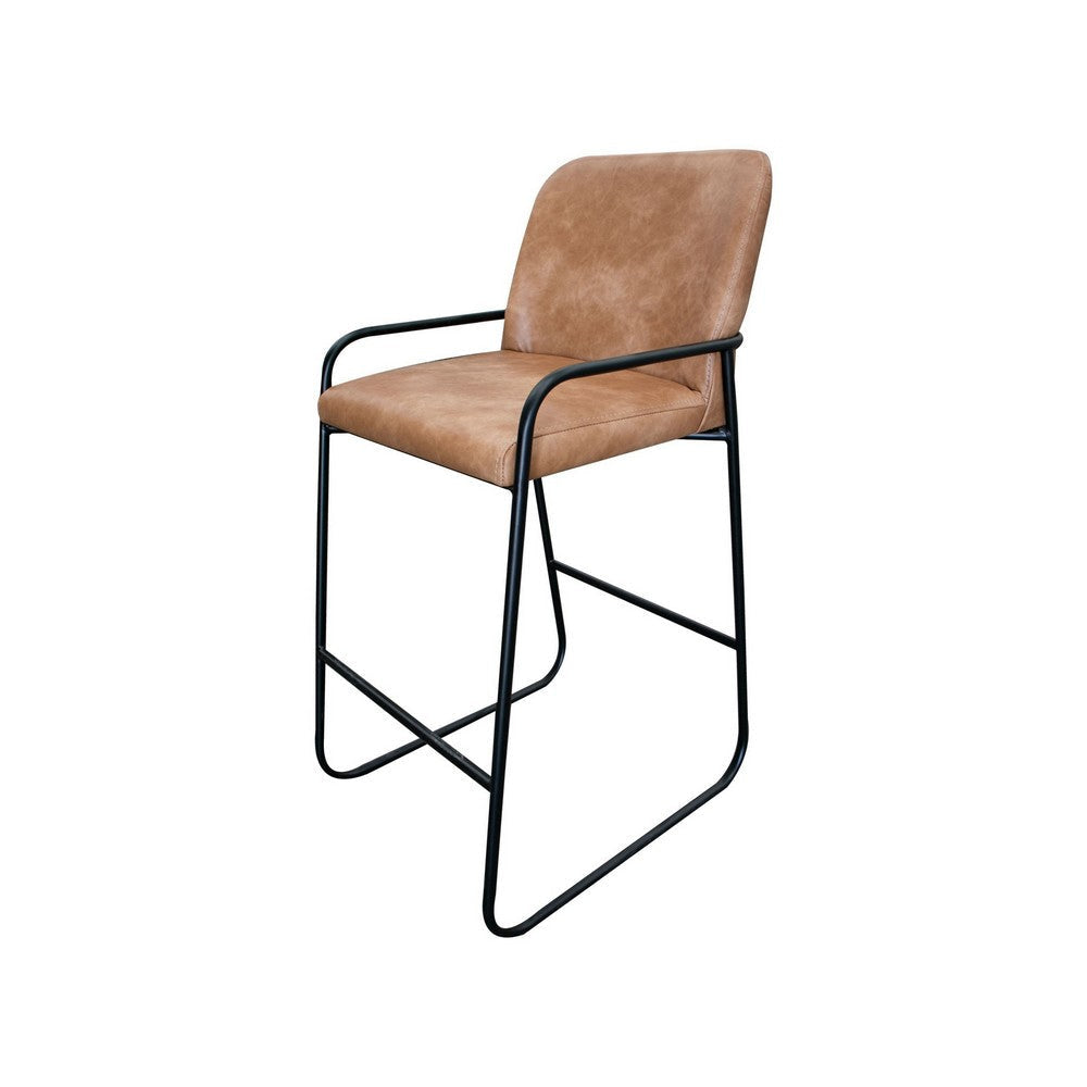 Suze Barstool Chair Arched Back Black Iron Cognac Brown Faux Leather By Casagear Home BM321493