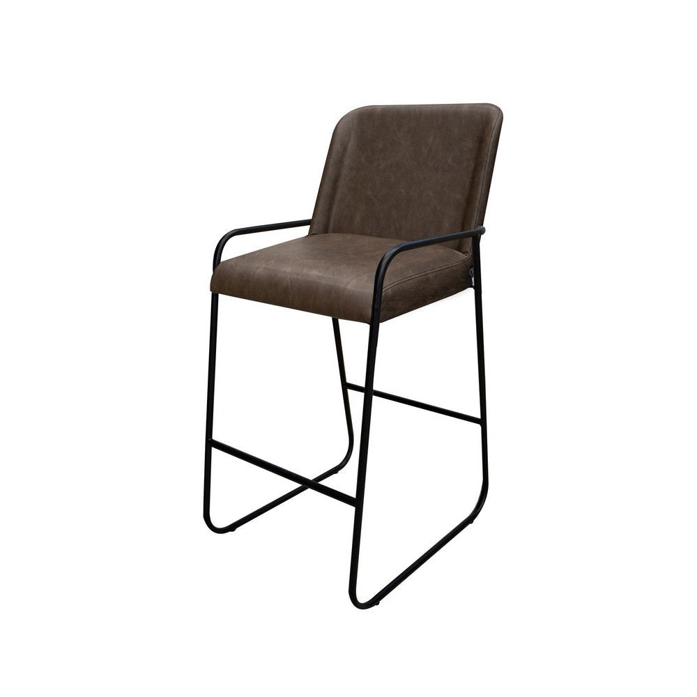 Suze Barstool Chair Arched Black Iron Hickory Brown Performance Fabric By Casagear Home BM321495