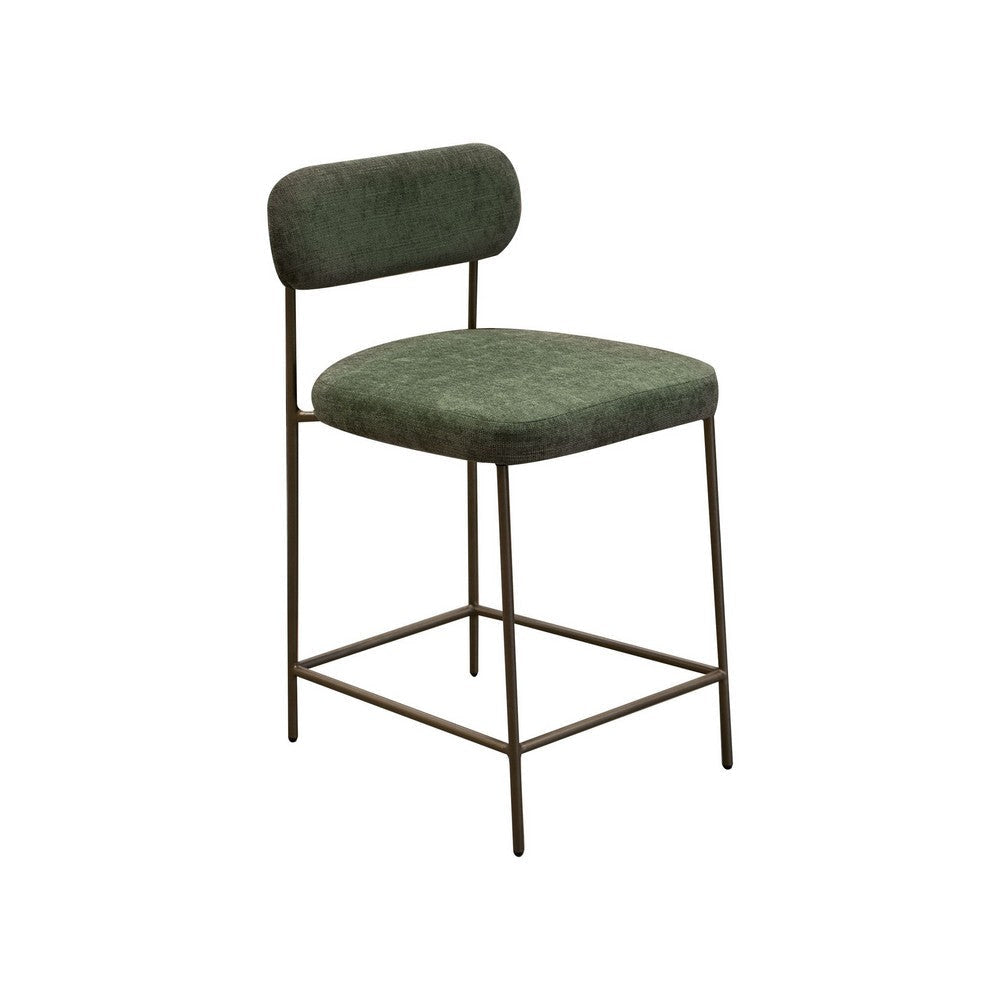 Iffa Counter Height Chair, Open Back, Gold Iron, Olive Green Polyester  By Casagear Home