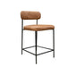 Iffa Counter Height Chair, Open Back, Black Iron, Cognac Brown Faux Leather By Casagear Home