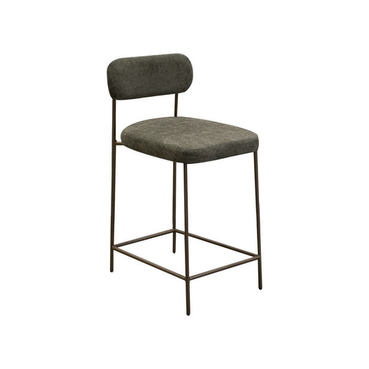 Iffa Barstool Chair, Open Back, Black Iron Gold, Olive Green Polyester By Casagear Home