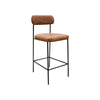 Iffa Barstool Chair, Open Back, Black Iron, Cognac Brown Faux Leather By Casagear Home