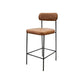 Iffa Barstool Chair Open Back Black Iron Cognac Brown Faux Leather By Casagear Home BM321502