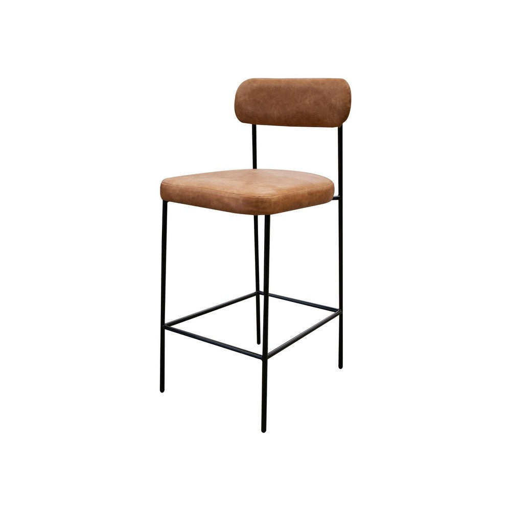 Iffa Barstool Chair Open Back Black Iron Cognac Brown Faux Leather By Casagear Home BM321502