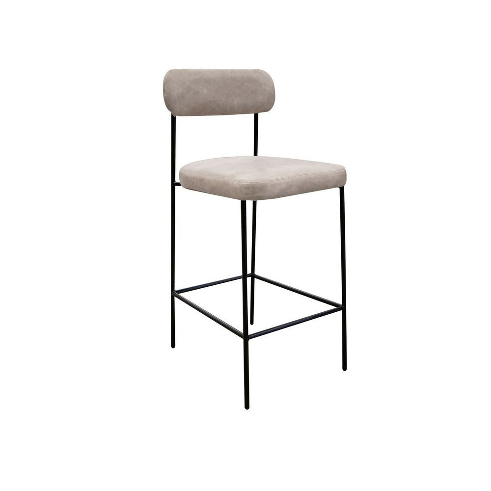 Iffa Barstool Chair, Open Black Iron Frame, Snow Gray Performance Fabric By Casagear Home