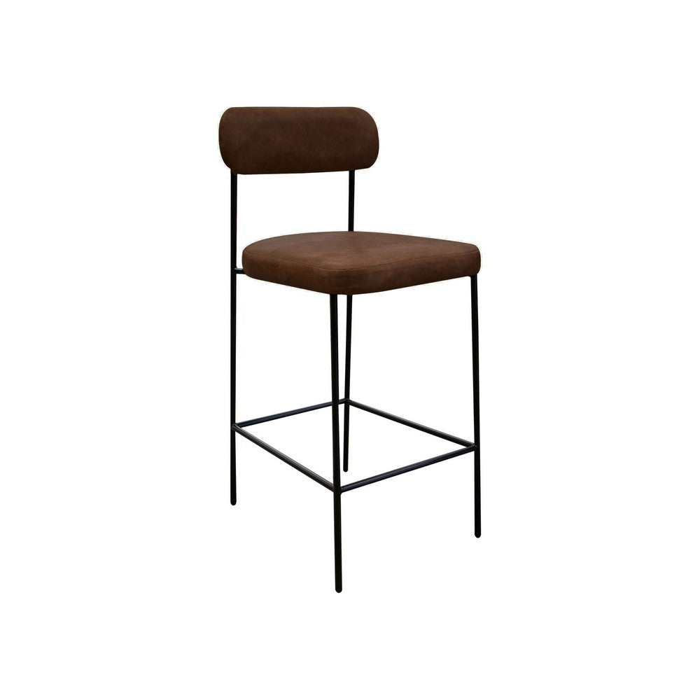 Iffa Barstool Chair, Black Iron Frame, Hickory Brown Performance Fabric  By Casagear Home