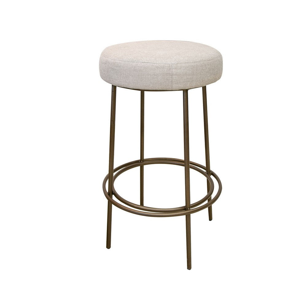 Tomy Barstool Round Seat Blacksmith Gold Metal Frame Beige Polyester By Casagear Home BM321508