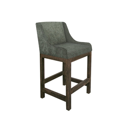 Lamy Barstool Chair, Curved Arms, Solid Pine Wood, Olive Green Polyester By Casagear Home