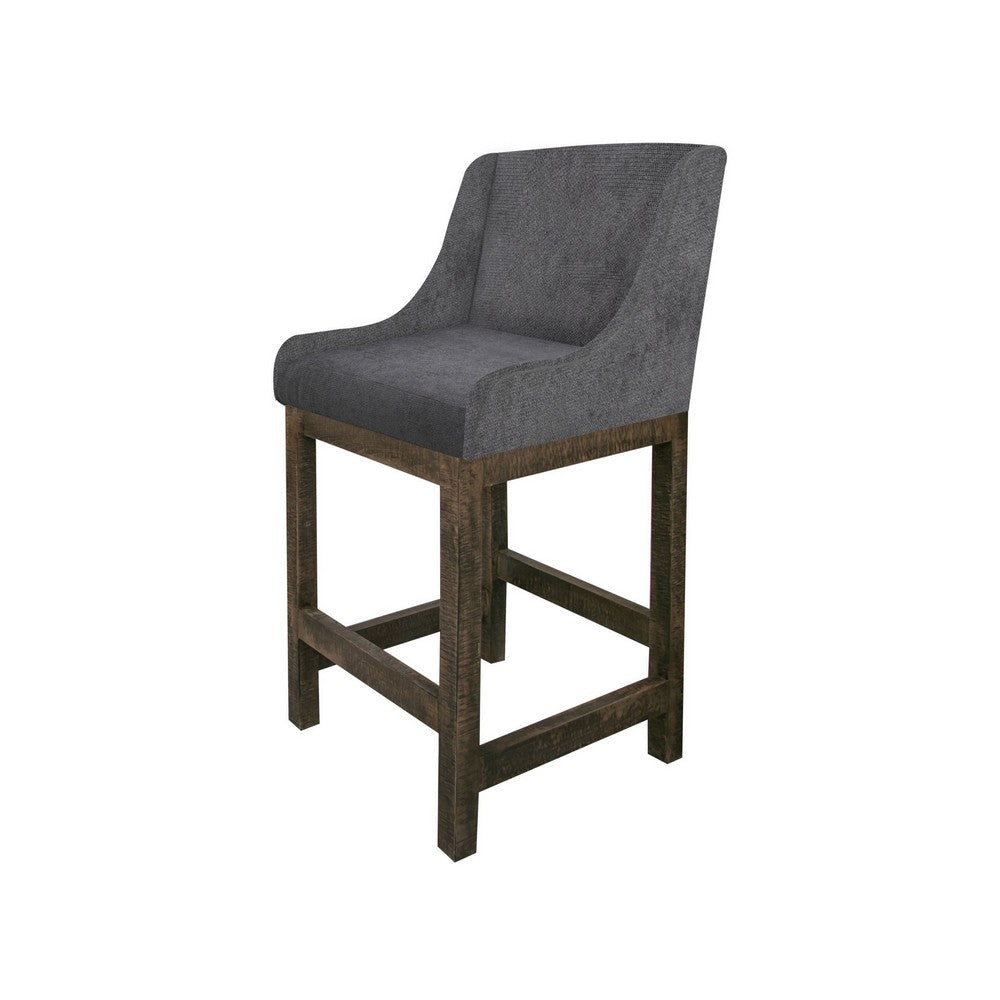 Lamy Barstool Chair Curved Arms Compact Solid Pine Wood Gray Polyester By Casagear Home BM321520