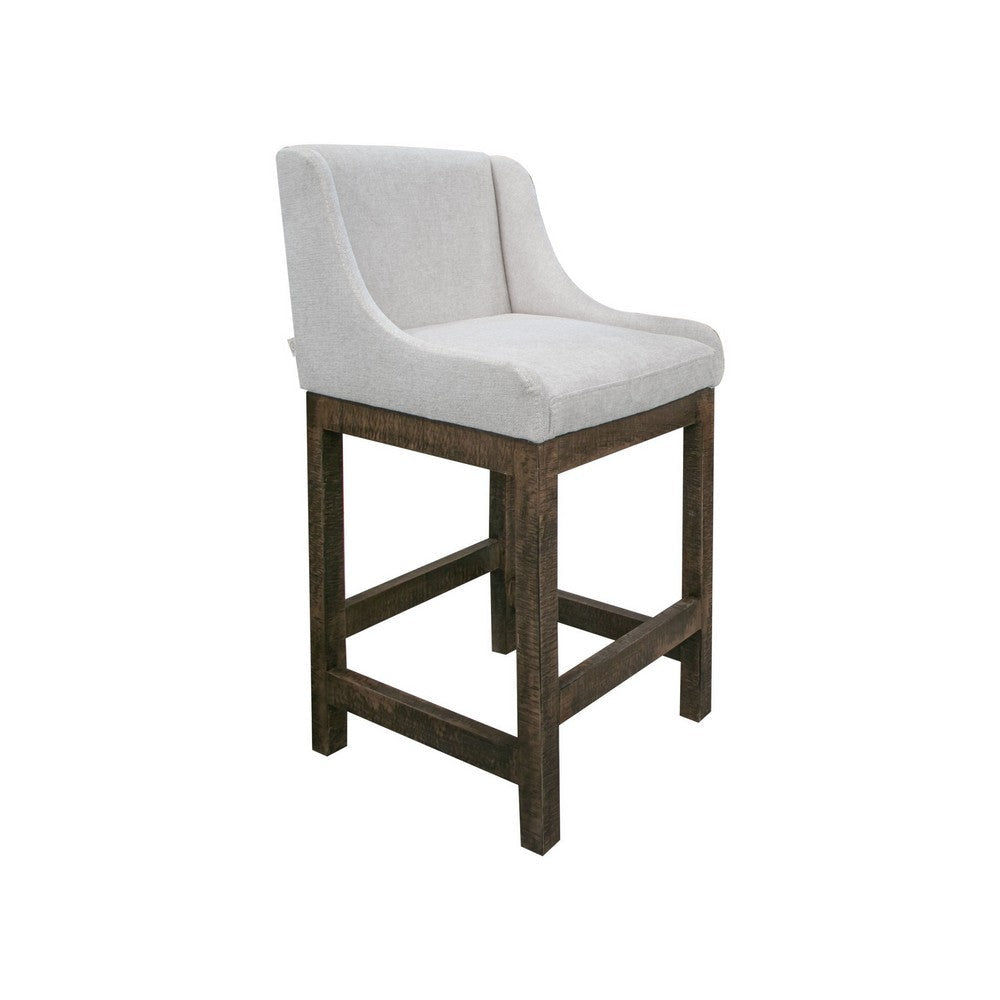 Lamy Barstool Chair, Curved Arms, Compact Solid Pine Wood, Beige Polyester By Casagear Home