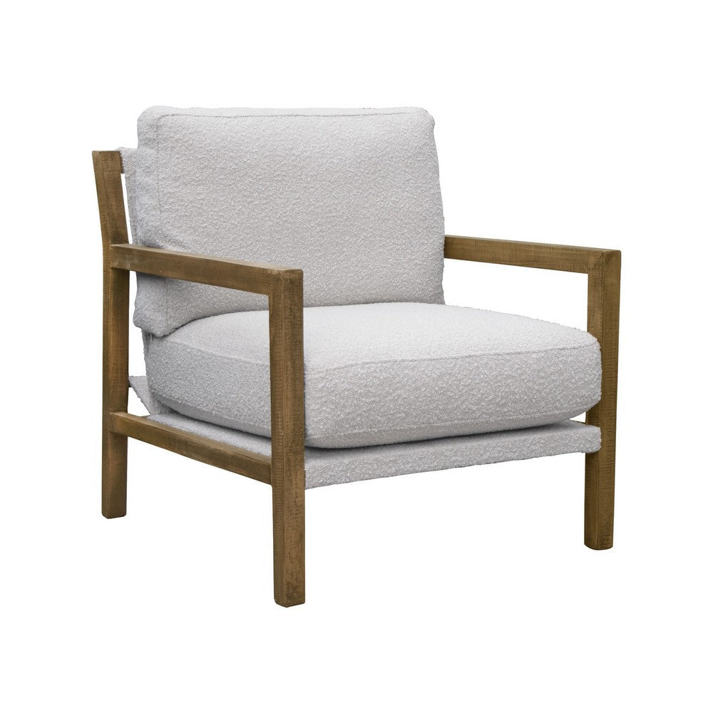 Tery Accent Chair, Lumbar Pillow, Transitional Pine Wood, Ivory Polyester By Casagear Home