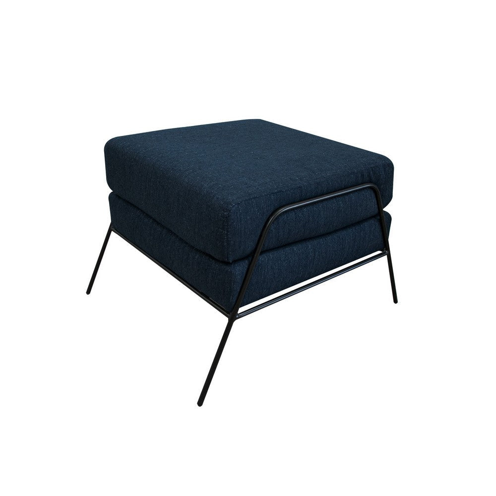 Tyna Ottoman, 27 Inch, Industrial Black Iron Legs, Navy Blue Polyester By Casagear Home