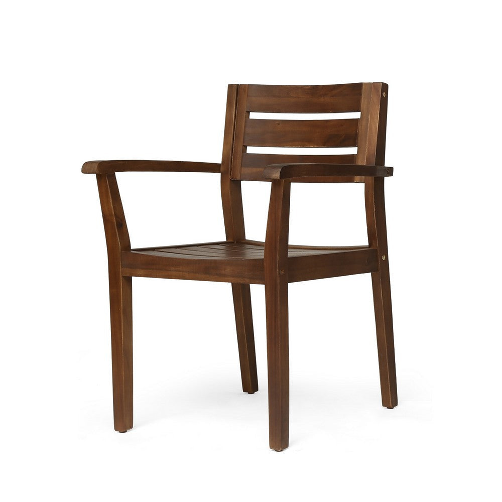 Ambre Dining Chair Set of 2 Slatted Back Outdoor Brown Acacia Wood By Casagear Home BM321546