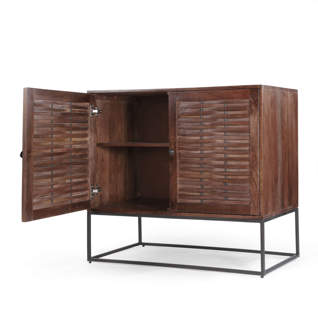 Sideboard Buffet Console 2 Doors Shelf 39 Inch Rustic Brown Mango Wood By Casagear Home BM321547