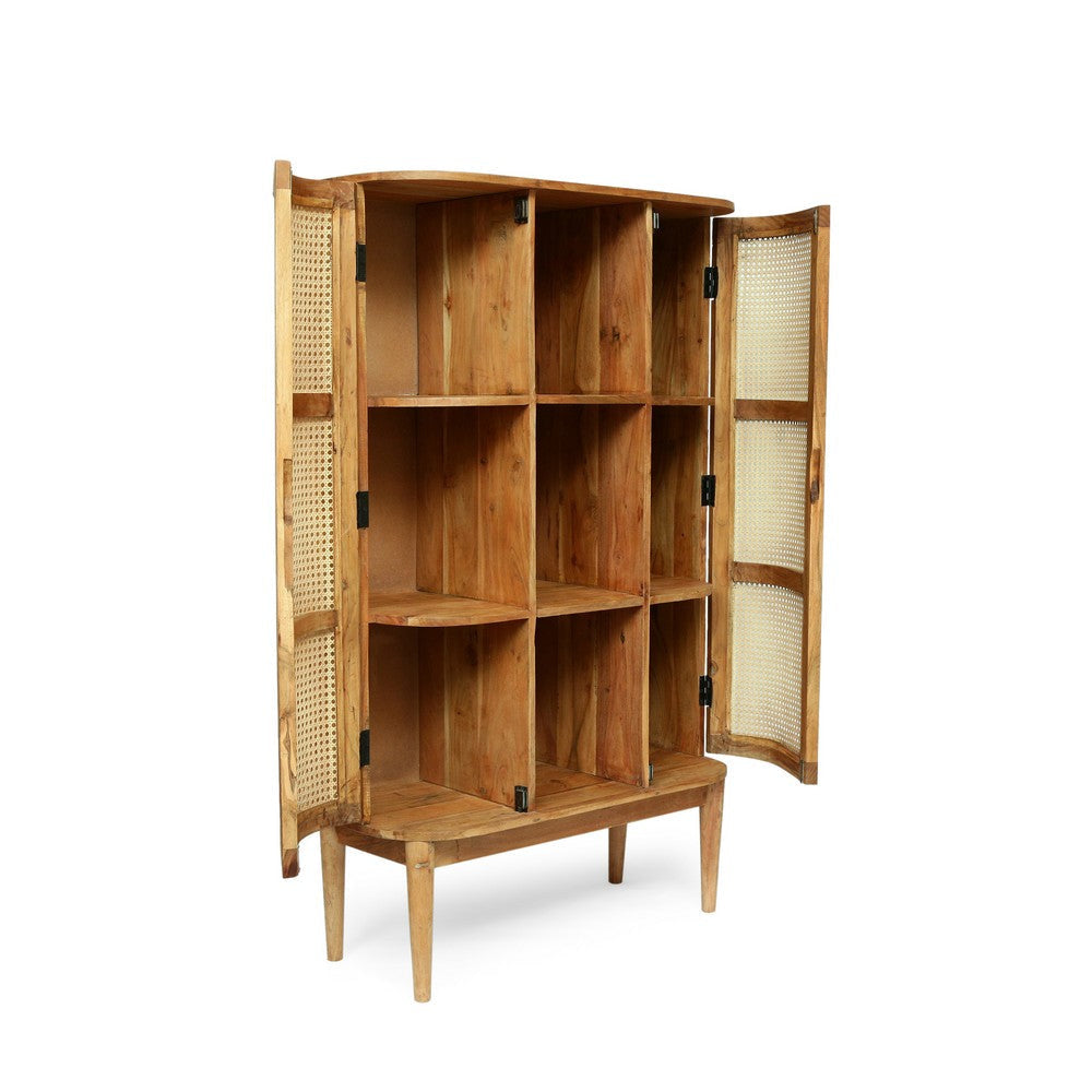 Tall Bookcase Cabinet 3 Tier Shelves 60 Inch Natural Finish Acacia Wood By Casagear Home BM321548