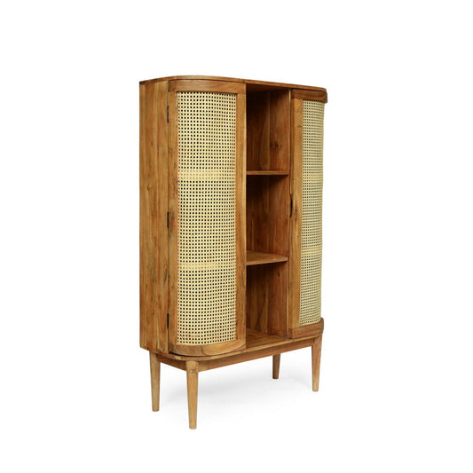 Tall Bookcase Cabinet, 3 Tier Shelves, 60 Inch Natural Finish Acacia Wood By Casagear Home