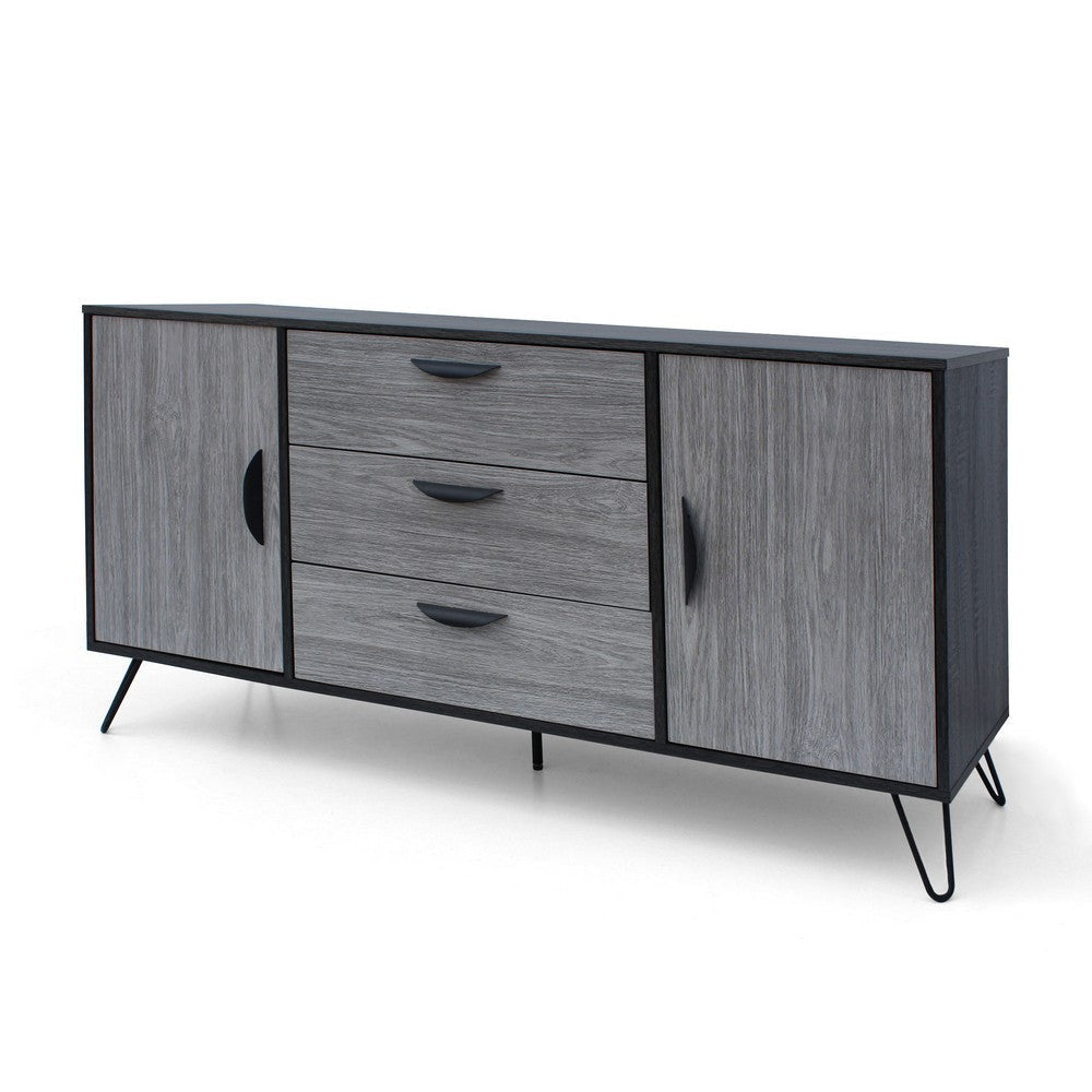 Sideboard Cabinet Console with 3 Drawer, 2 Door, 59 Inch, Iron, Gray Wood By Casagear Home