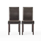 Side Dining Chair Set of 2, Cushioned Seat, Espresso Wood, Brown Leather By Casagear Home