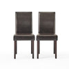 Side Dining Chair Set of 2, Cushioned Seat, Espresso Wood, Brown Leather By Casagear Home