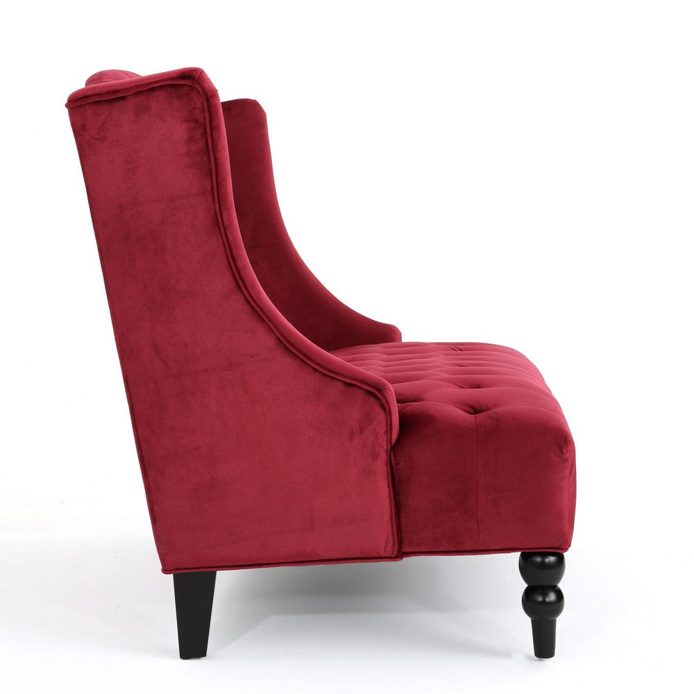 Lanny Loveseat Settee Wingback Bench Bench 50 Inch Tufted Wine Red Velvet By Casagear Home BM321554