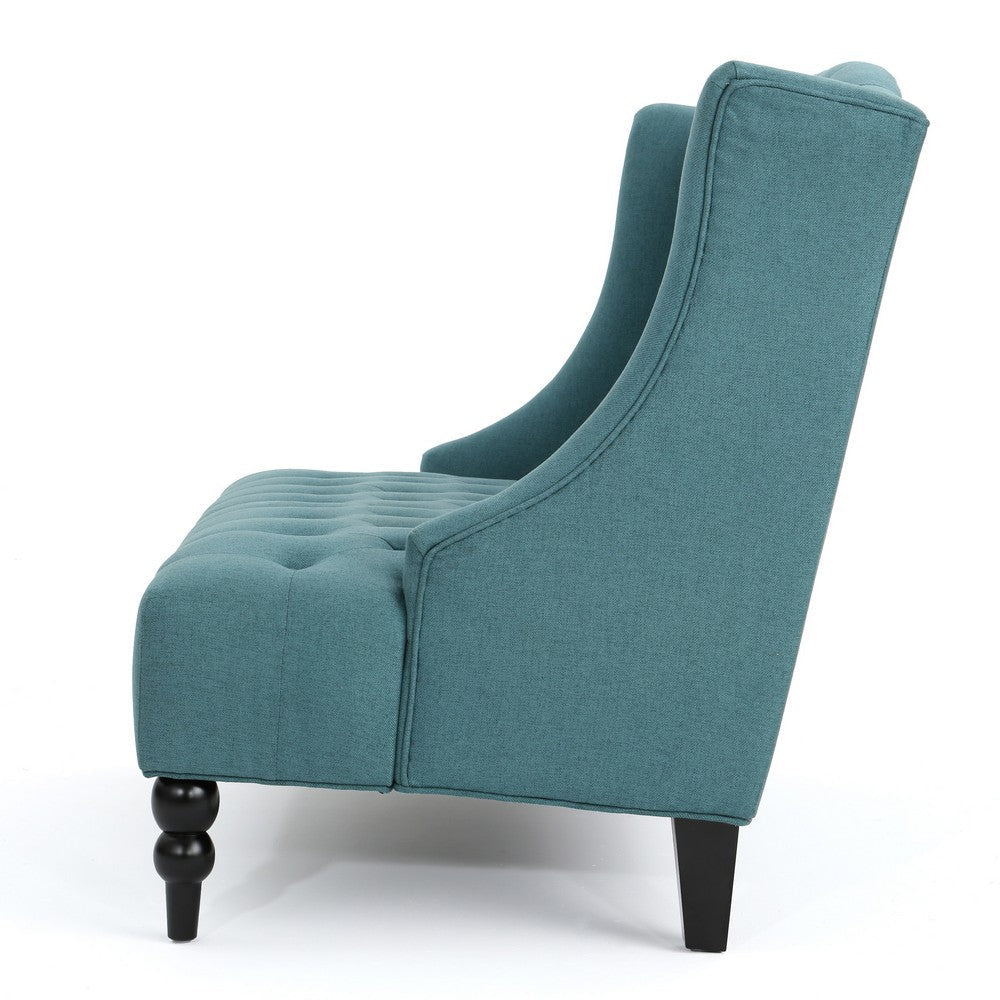 Lanny Loveseat Settee Wingback Bench 50 Inch Wood Tufted Teal Velvet By Casagear Home BM321556