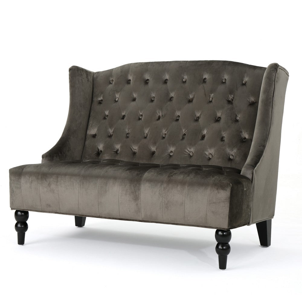 Lanny Loveseat Settee, Wingback Bench 50 Inch Wood, Tufted Gray Velvet By Casagear Home