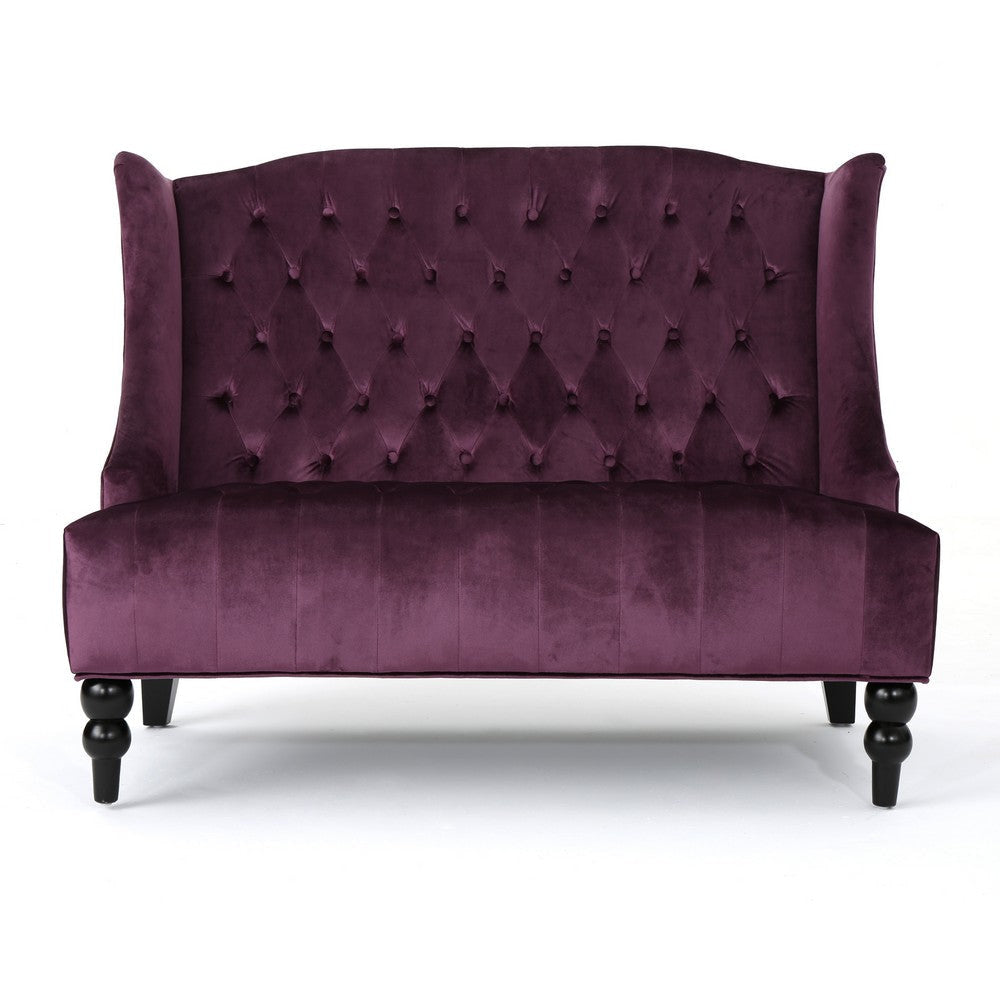 Lanny Loveseat Settee Wingback Bench 50 Inch Wood Tufted Purple Velvet By Casagear Home BM321558