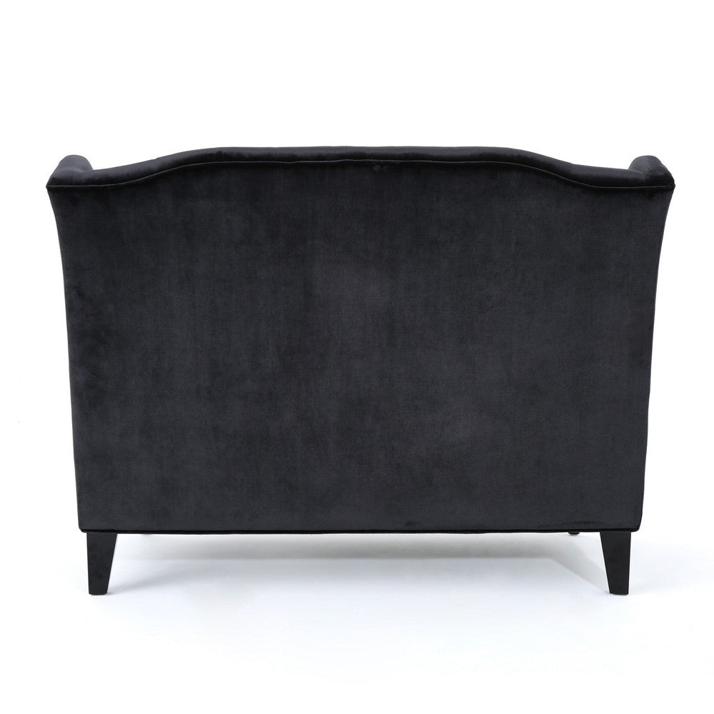 Lanny Loveseat Settee Wingback Bench 50 Inch Wood Tufted Black Velvet By Casagear Home BM321559