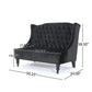 Lanny Loveseat Settee Wingback Bench 50 Inch Wood Tufted Black Velvet By Casagear Home BM321559