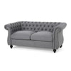 Bernie Loveseat 62 Inch Sofa, Nailhead Trim, Solid Wood, Gray Tufted Fabric By Casagear Home