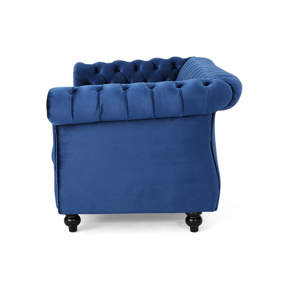 Bernie Loveseat 62 Inch Sofa Nailhead Trim Solid Wood Blue Tufted Fabric By Casagear Home BM321561