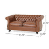 Bernie Loveseat 62 Inch Sofa Nailhead Trim Solid Wood Brown Faux Leather By Casagear Home BM321562