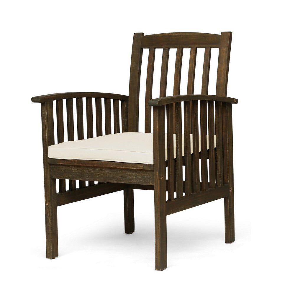 Gerry Dining Chair Outdoor Traditional Slatted Gray Acacia Wood Cream By Casagear Home BM321565