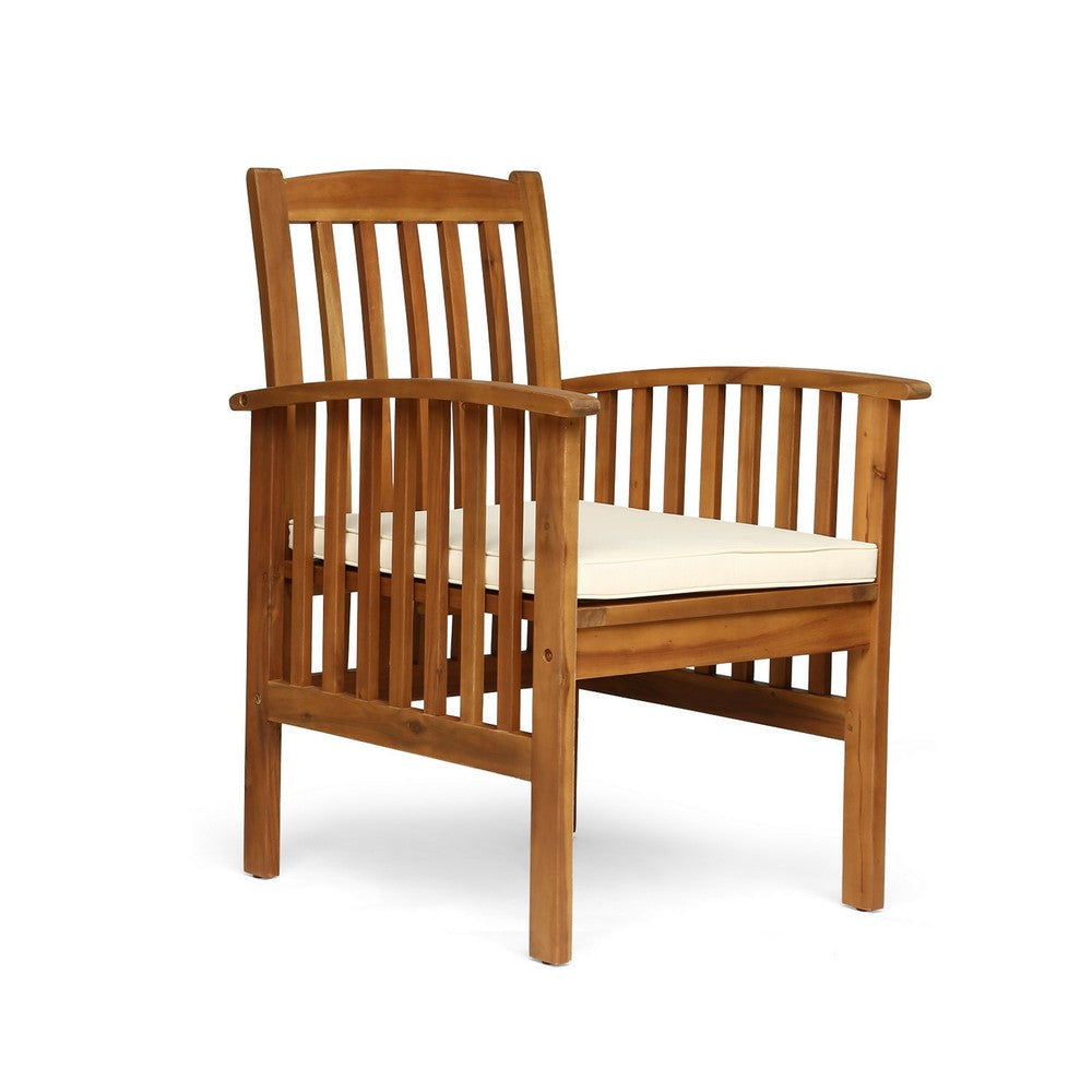 Gerry Dining Chair Traditional Slat Design Brown Acacia Wood Beige Fabric By Casagear Home BM321566