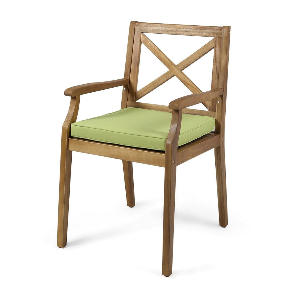 Hoye Dining Chair X Cross Back Angled Legs Teak Acacia Wood Green By Casagear Home BM321567