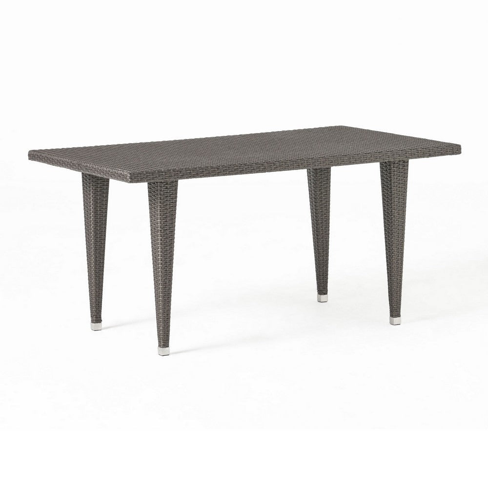 Miny Outdoor Dining Table, 59 Inch Outdoor Iron Top, Gray Faux Wicker By Casagear Home