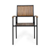 Side Dining Chair Set of 2 Outdoor Slatted Brown Acacia Wood Black Iron By Casagear Home BM321569