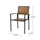 Side Dining Chair Set of 2 Outdoor Slatted Brown Acacia Wood Black Iron By Casagear Home BM321569