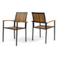 Side Dining Chair Set of 2, Outdoor Slatted Brown Acacia Wood, Black Iron By Casagear Home