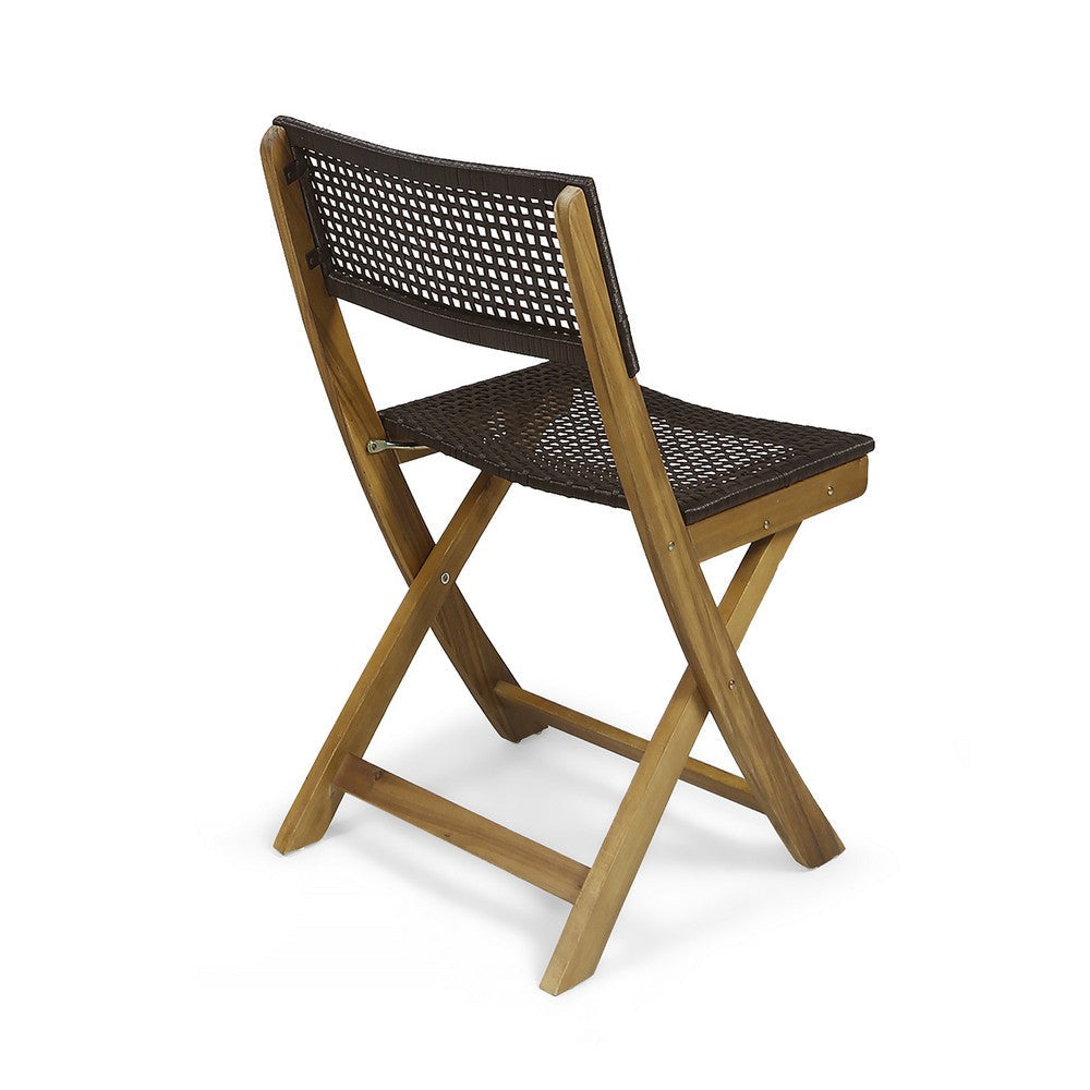 Bistro Side Chair Foldable Outdoor Gray Wicker Cane Brown Acacia Wood By Casagear Home BM321570