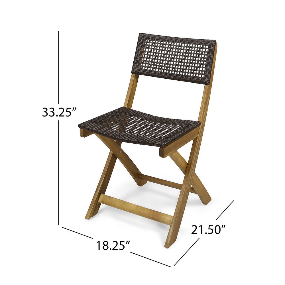 Bistro Side Chair Foldable Outdoor Gray Wicker Cane Brown Acacia Wood By Casagear Home BM321570