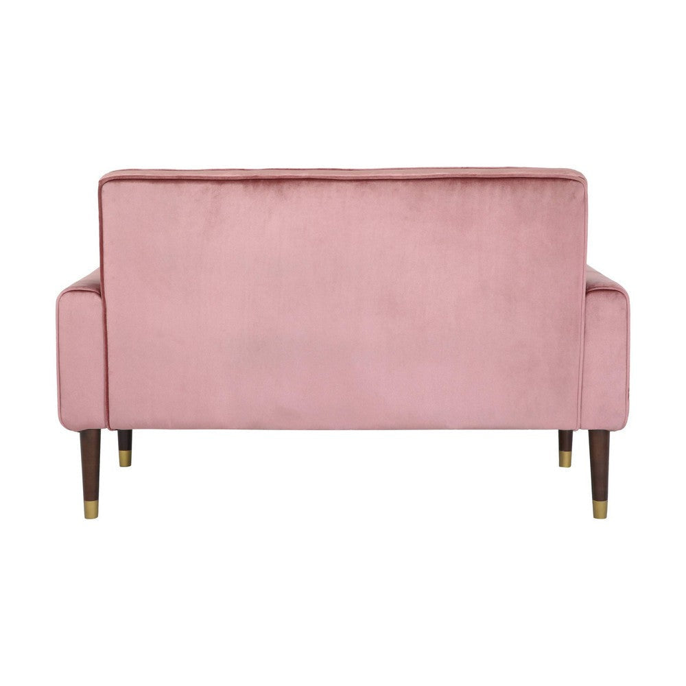 Loveseat Bench 52 Inch Wood Button Tufted Waffle Stitch Pink Velvet By Casagear Home BM321573