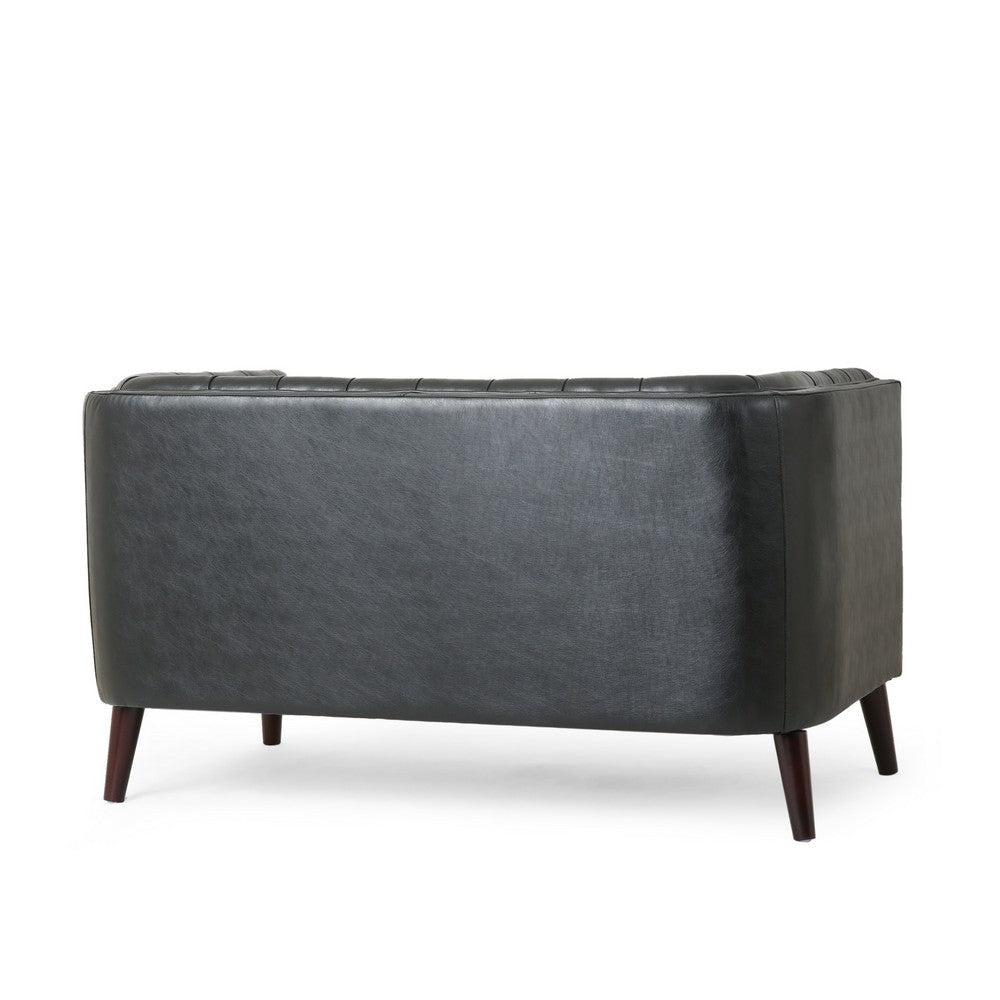 Janie Loveseat Bench 54 Inch Wood Tufted Diamond Black Faux Leather By Casagear Home BM321574